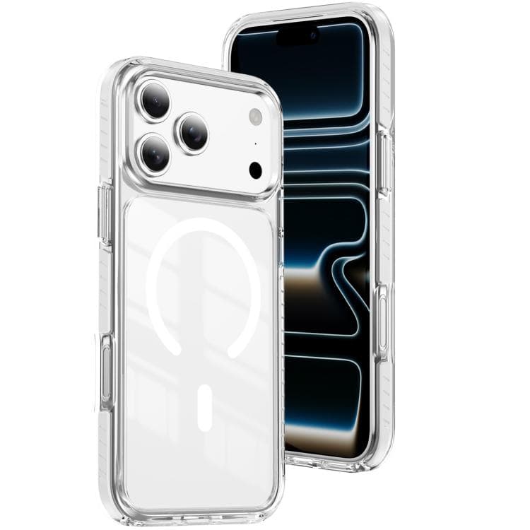 For iPhone 17 Pro Crystal Shield Clear Magnetic Acrylic Hybrid TPU Phone Case(White) - Immagine 1