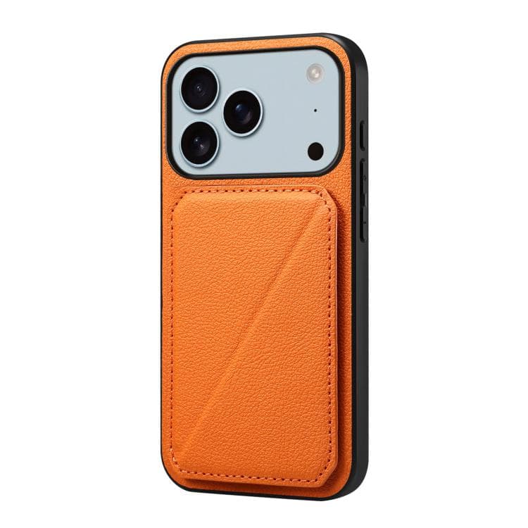 For iPhone 17 Pro D04 Calf Texture Dual Card Slot Holder Phone Case(Orange) - Immagine 1