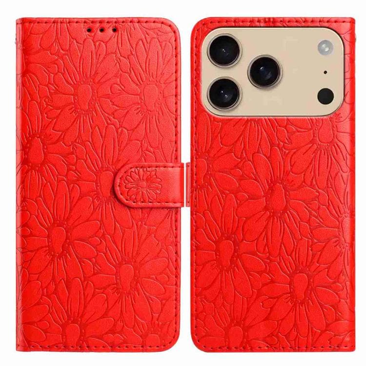 For iPhone 17 Pro Daisy Embossed Leather Phone Case(Red) - Immagine 1
