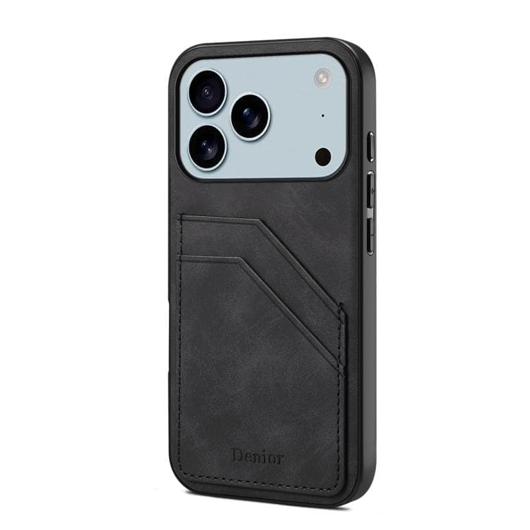 For iPhone 17 Pro Denior D09 PU Dual Card Slot Back Cover Phone Case(Black) - Immagine 1