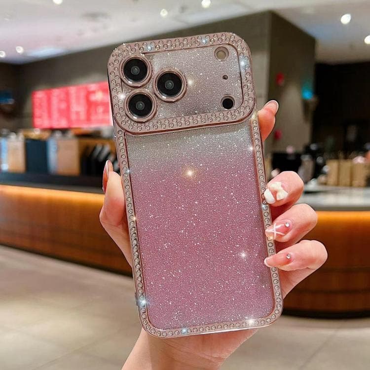 For iPhone 17 Pro Diamond Gradient Glitter Plated TPU Phone Case(Pink) - Immagine 1