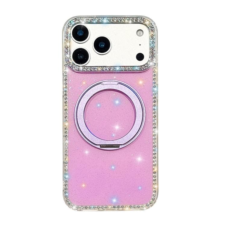 For iPhone 17 Pro Diamond IMD 360 Rotation Magnetic Metal Holder Phone Case(Glitter Light Purple) - Immagine 1