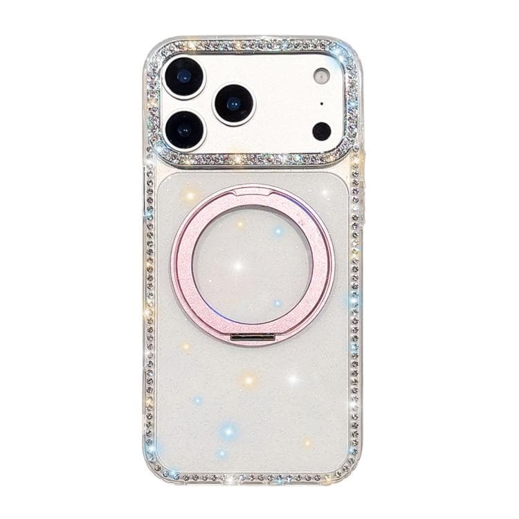 For iPhone 17 Pro Diamond IMD 360 Rotation Magnetic Metal Holder Phone Case(Glitter Transparent) - Immagine 1