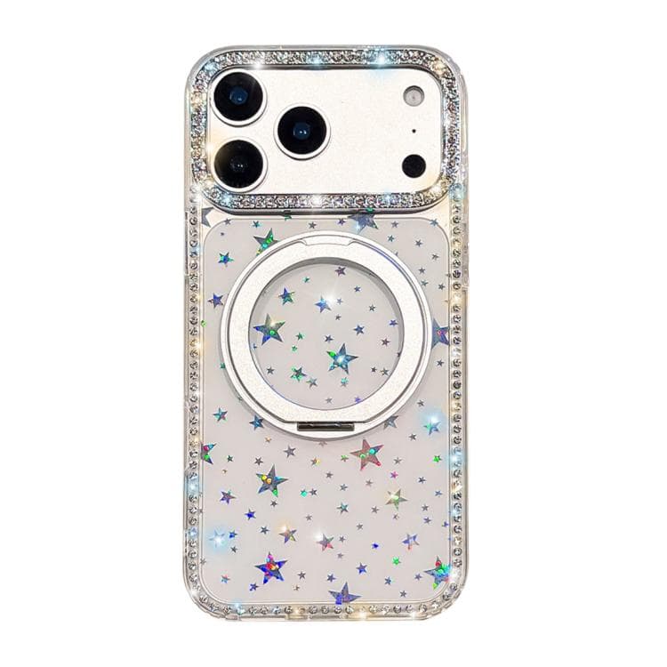 For iPhone 17 Pro Diamond IMD 360 Rotation Magnetic Metal Holder Phone Case(Stars Transparent) - Immagine 1