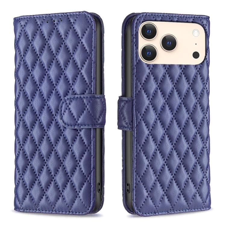Custodia in pelle Flip con portafoglio a diamante per iPhone 17 Pro (Blu) - Immagine 1