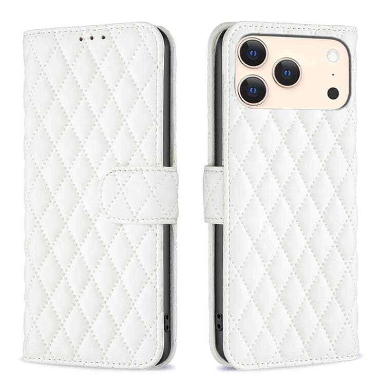 Custodia in pelle flip con portafoglio a diamante per iPhone 17 Pro (Bianco) - Immagine 1