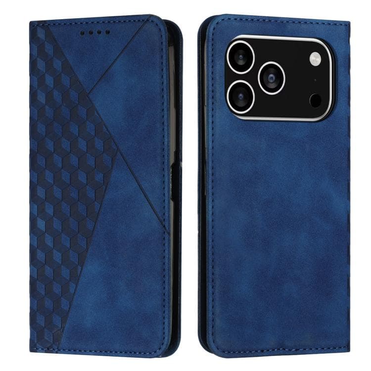 Per iPhone 17 Pro Custodia in Pelle Magnetica con Effetto Pelle e Taglio Diamante (Blu) - Immagine 1