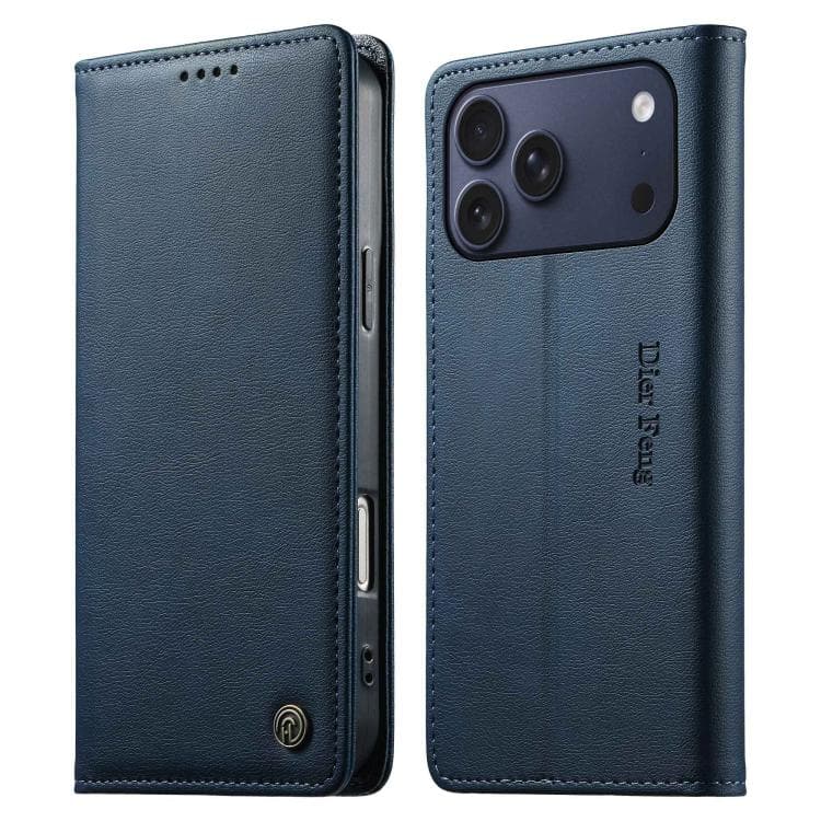 Custodia in pelle vegana con metallo Dierfeng e chiusura magnetica RFID per iPhone 17 Pro (Blu) - Immagine 1