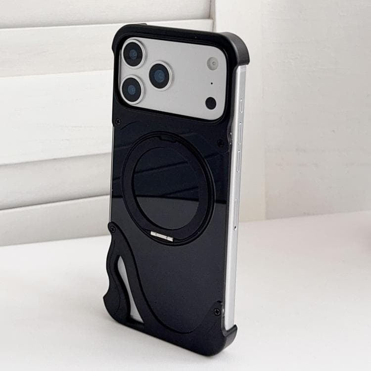 For iPhone 17 Pro Dolphin Original Color Metal Frameless 360 Rotation Holder Magnetic Phone Case(Black) - Immagine 1