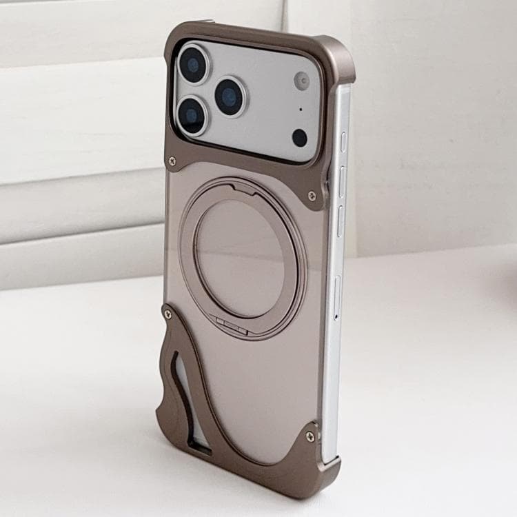 For iPhone 17 Pro Dolphin Original Color Metal Frameless 360 Rotation Holder Magnetic Phone Case(Dessert Gold) - Immagine 1