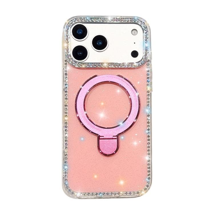 For iPhone 17 Pro Double-Sided IMD Rhinestone Magnetic Holder Shockproof Phone Case(Glitter Pink) - Immagine 1