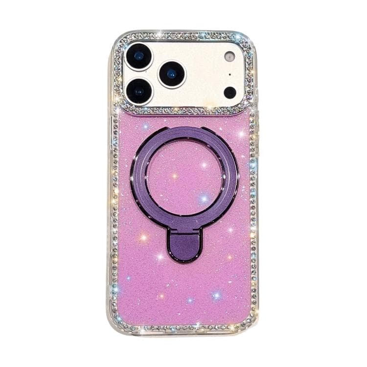 For iPhone 17 Pro Double-Sided IMD Rhinestone Magnetic Holder Shockproof Phone Case(Glitter Purple) - Immagine 1