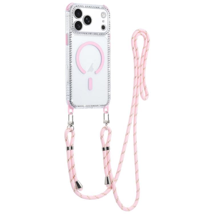 For iPhone 17 Pro Dream Diamond 2 in 1 Shockproof Magnetic Phone Case with Long Lanyard(Pink) - Immagine 1