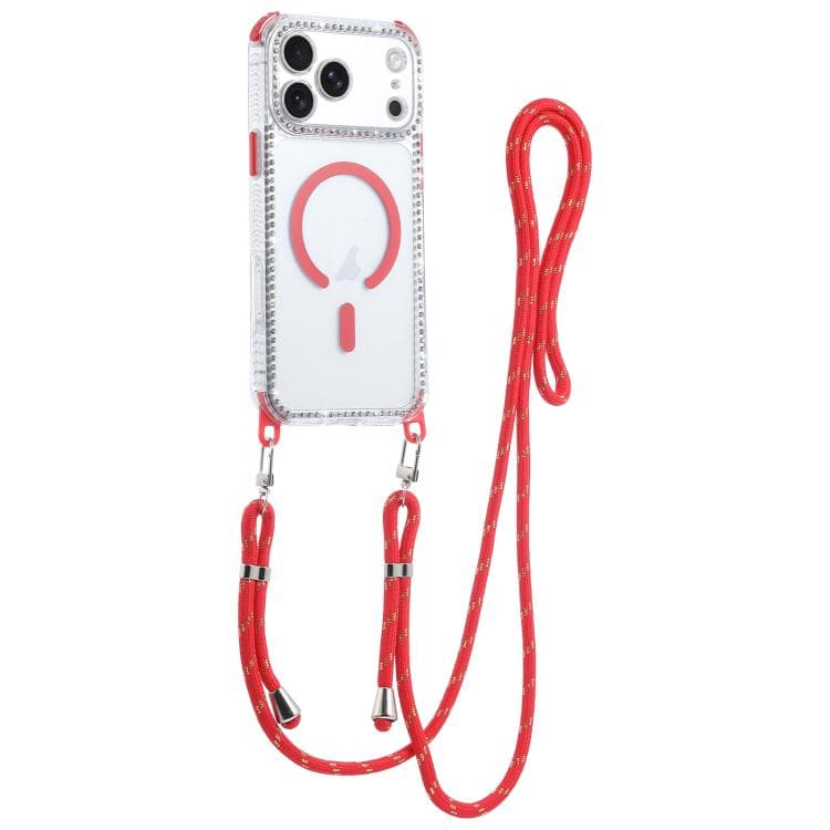 For iPhone 17 Pro Dream Diamond 2 in 1 Shockproof Magnetic Phone Case with Long Lanyard(Red) - Immagine 1