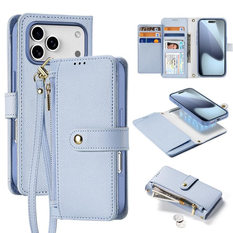 For iPhone 17 Pro DUX DUCIS Lawa Series 2 in 1 Wallet Zipper Detachable MagSafe Phone Case with Lanyard(Light Blue) - Immagine 1