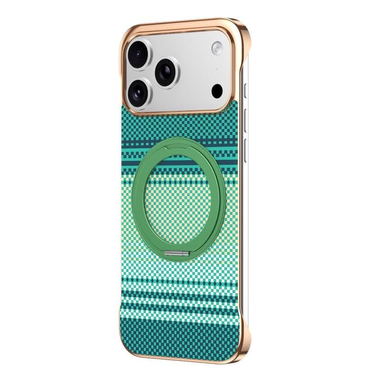For iPhone 17 Pro Electroplated Frameless Kevlar 360 Degree Rotation Holder Magnetic Phone Case(Green) - Immagine 1