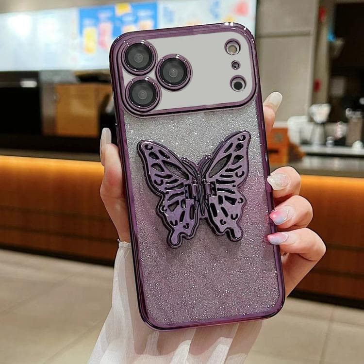 For iPhone 17 Pro Electroplated Gradient Glitter 3D Butterfly TPU Phone Case(Gradient Purple) - Immagine 1