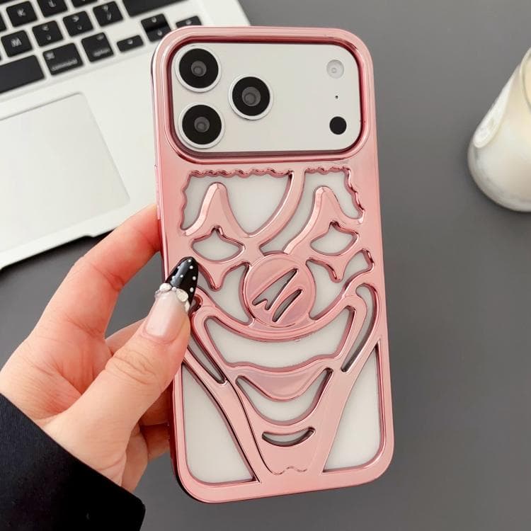 Custodia in TPU per iPhone 17 Pro con foro elettroplaccato e dissipazione del calore a forma di pagliaccio (Rosa) - Immagine 1
