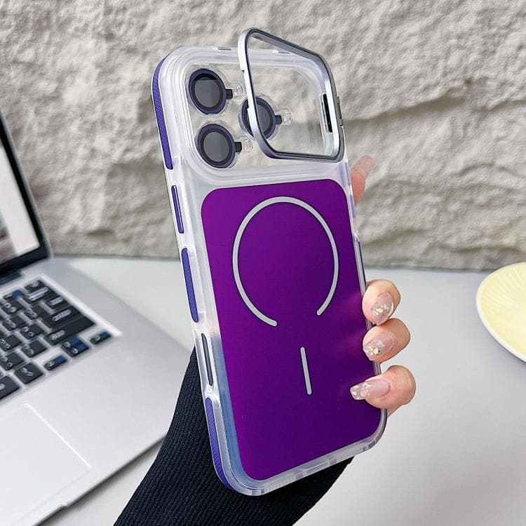 For iPhone 17 Pro Electroplated Lens Holder MagSafe PC Hybrid TPU Phone Case(Purple) - Immagine 1