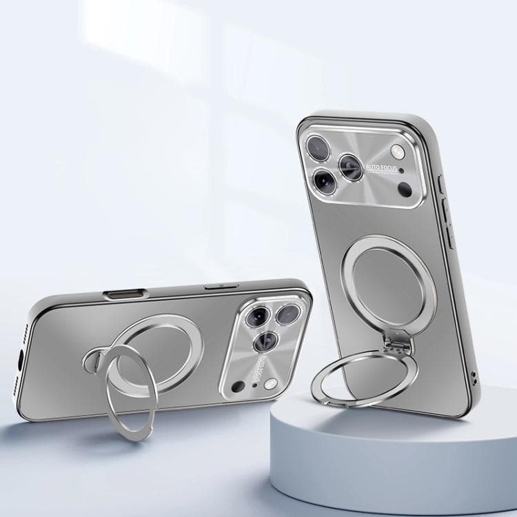 For iPhone 17 Pro Electroplated Matte Fulcrum Magnetic Holder Phone Case(Glazed Gray) - Immagine 1