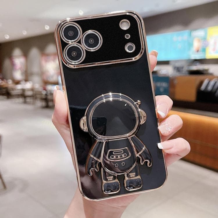 For iPhone 17 Pro Electroplating Astronaut Holder Phone Case(Black) - Immagine 1