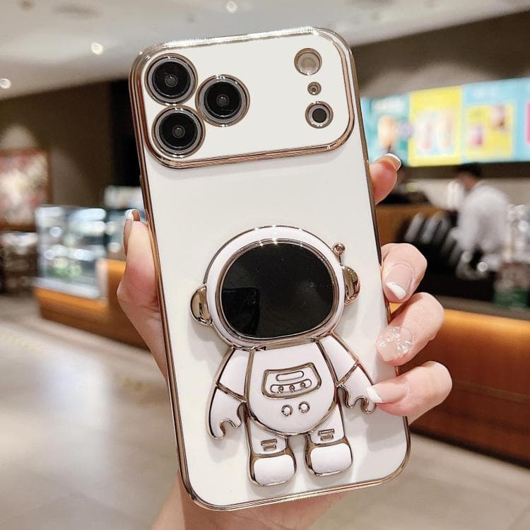 For iPhone 17 Pro Electroplating Astronaut Holder Phone Case(White) - Immagine 1