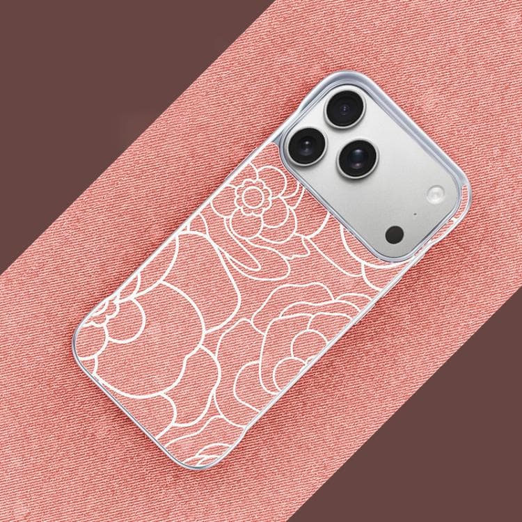 For iPhone 17 Pro Embossed Camellia Flower Linen Fabric Magnetic Half Coverage Phone Case(Pink) - Immagine 1