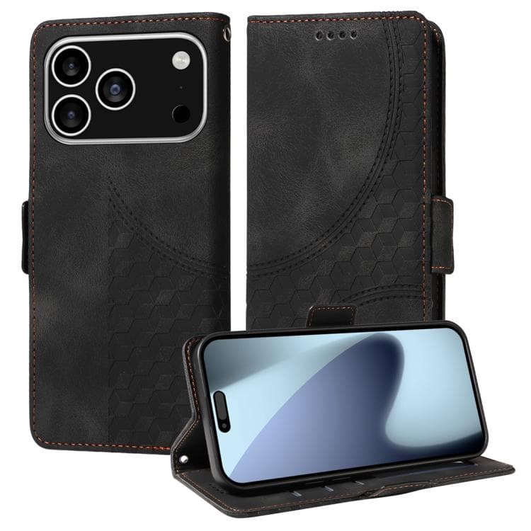 For iPhone 17 Pro Embossed Rhombus Starry Leather Phone Case(Black) - Immagine 1