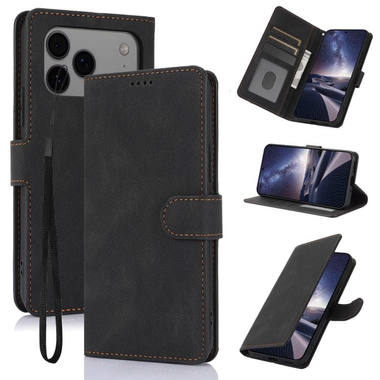 For iPhone 17 Pro Fantasy Skin-feel Calfskin Texture Leather Phone Case(Black) - Immagine 1
