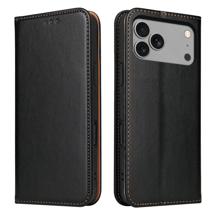 Per iPhone 17 Pro Fierre Shann Custodia in similpelle con texture in vera pelle (Nera) - Immagine 1