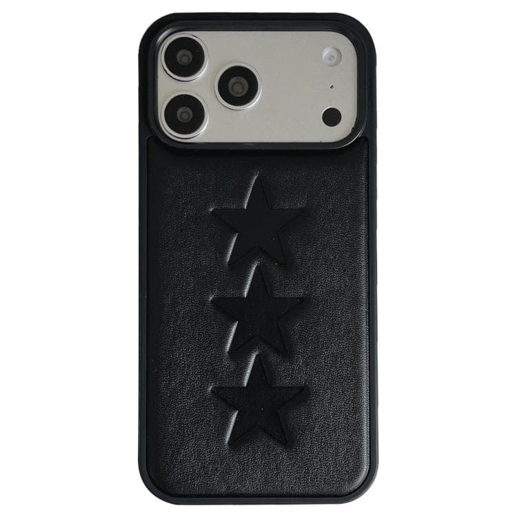 For iPhone 17 Pro Five-Pointed Star Pattern PU Embossed TPU Phone Case(Black) - Immagine 1