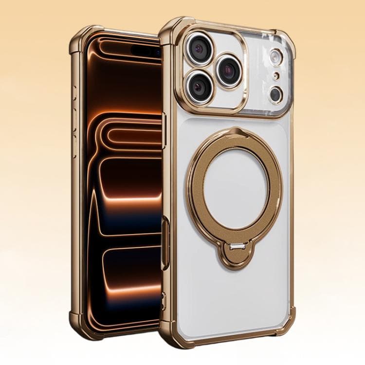 For iPhone 17 Pro Four-Corner Airbags Shockproof Rotation Holder Magnetic Phone Case(Desert Gold) - Immagine 1