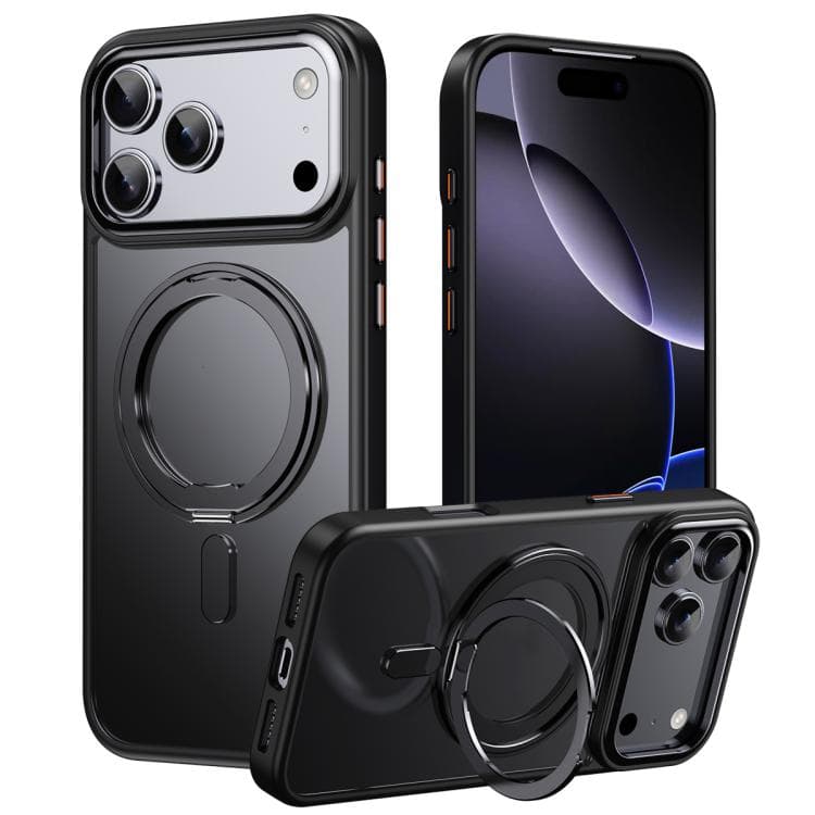 For iPhone 17 Pro Frosted 360 Degree MagSafe Magnetic Holder Phone Case(Black) - Immagine 1