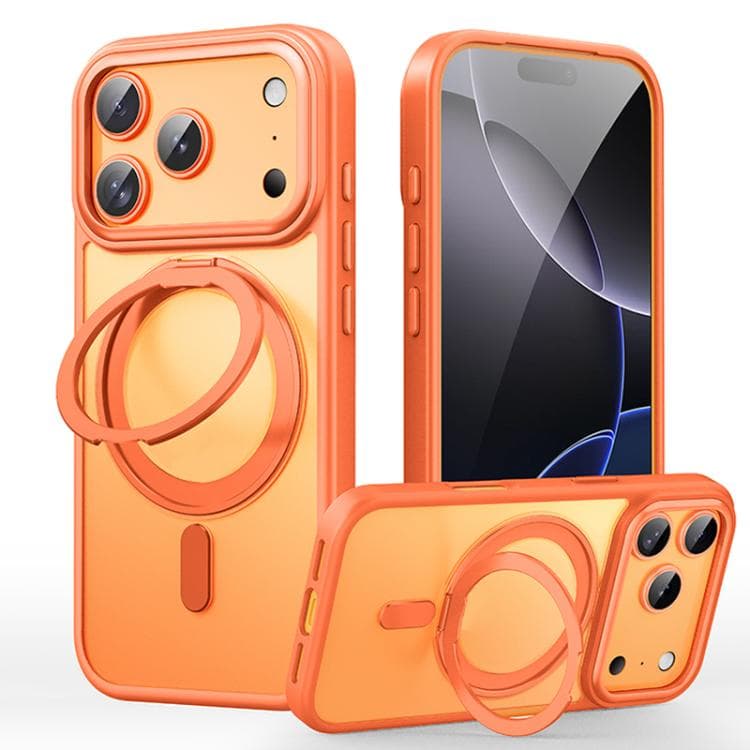 For iPhone 17 Pro Frosted 360 Degree MagSafe Magnetic Holder Phone Case(Orange) - Immagine 1