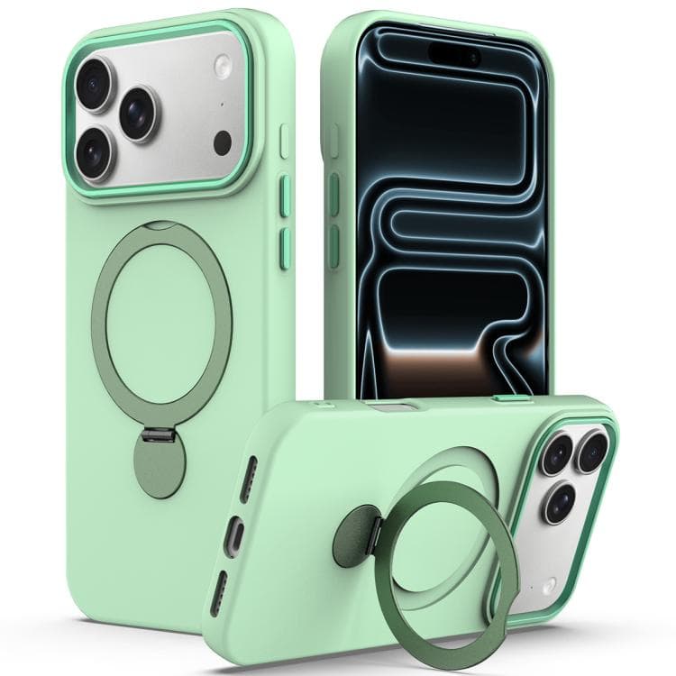 For iPhone 17 Pro Gen1.5 Pivot Ring Holder TPU Hybrid PC Phone Case(Green) - Immagine 1