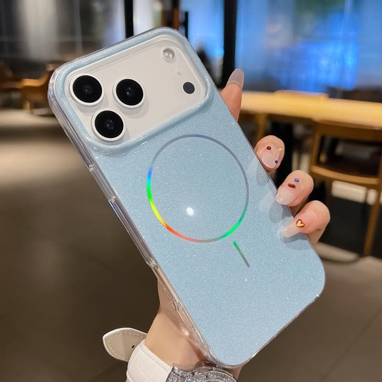 For iPhone 17 Pro Glitter Powder Plating MagSafe IMD Full Coverage Phone Case(Blue) - Immagine 1