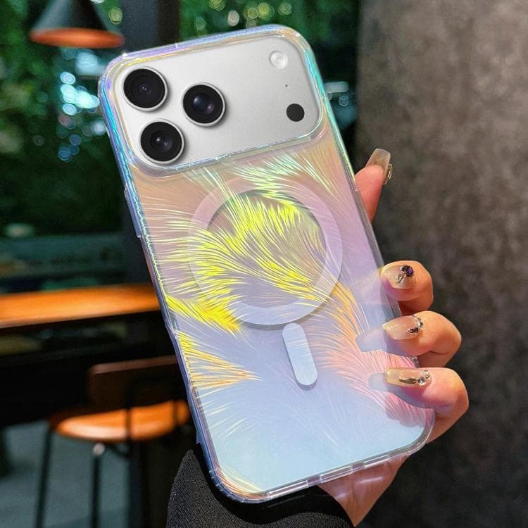 For iPhone 17 Pro Glossy Color-Plated MagSafe Shockproof Phone Case(Colored Feathers) - Immagine 1