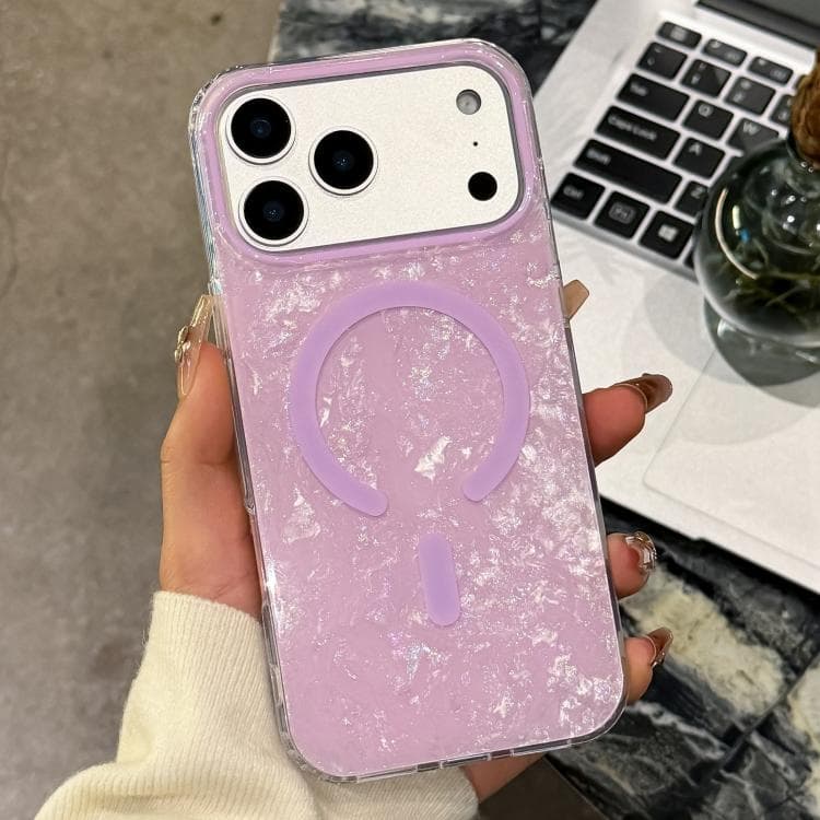 For iPhone 17 Pro Gold-plated Shell Texture Magnetic Phone Case(Purple) - Immagine 1