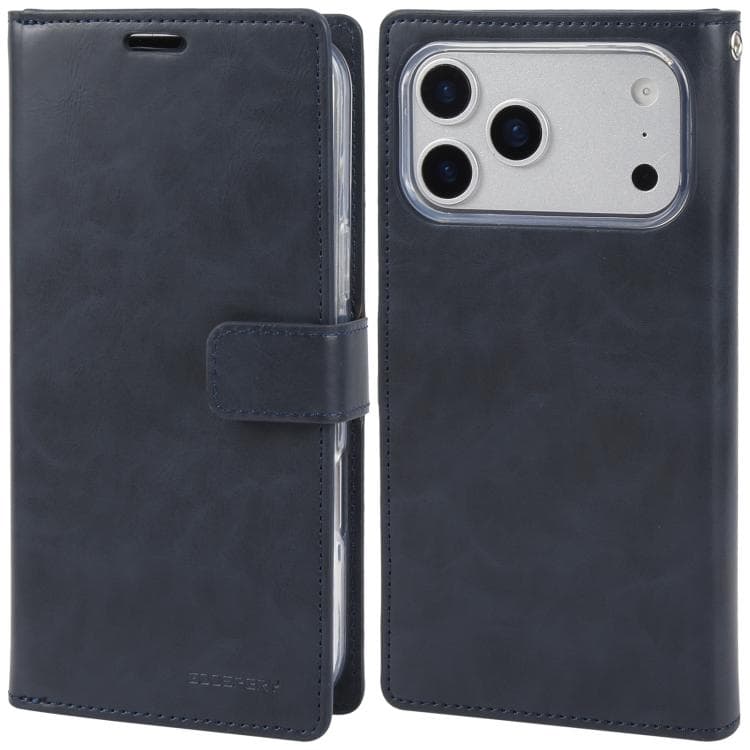 For iPhone 17 Pro GOOSPERY MANSOOR DIARY 9 Card Slots Leather Phone Case(Dark Blue) - Immagine 1