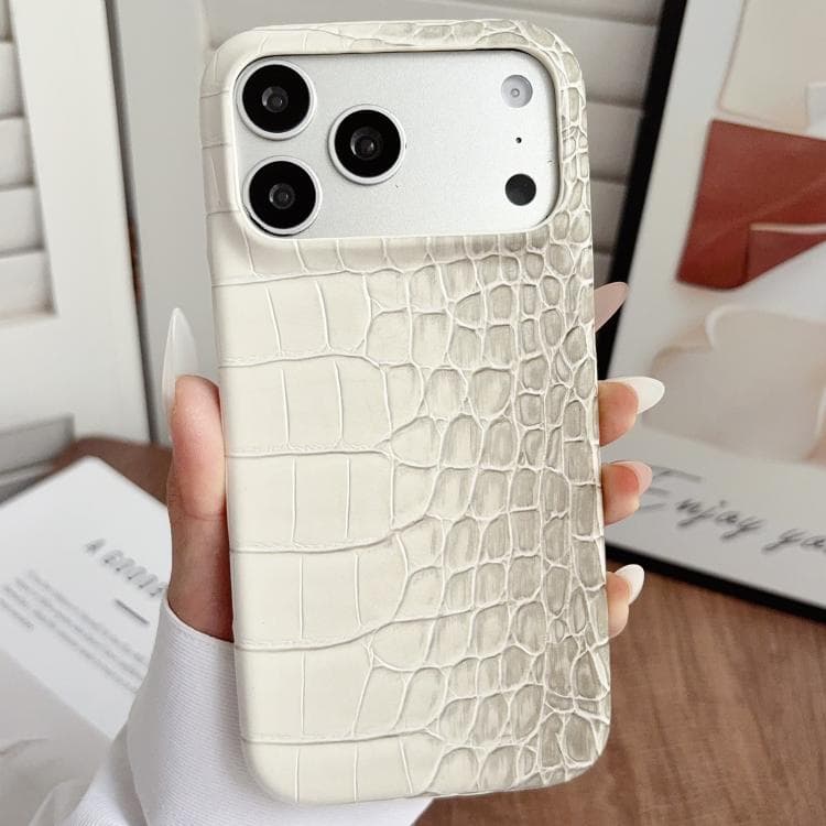 For iPhone 17 Pro Gradient Crocodile Texture PU Hybrid PC Phone Case(Left and Right Light Grey White) - Immagine 1