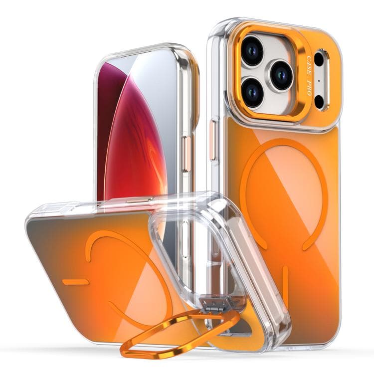 For iPhone 17 Pro Gradient Discolor Lens Kickstand Magsafe Phone Case(Orange) - Immagine 1