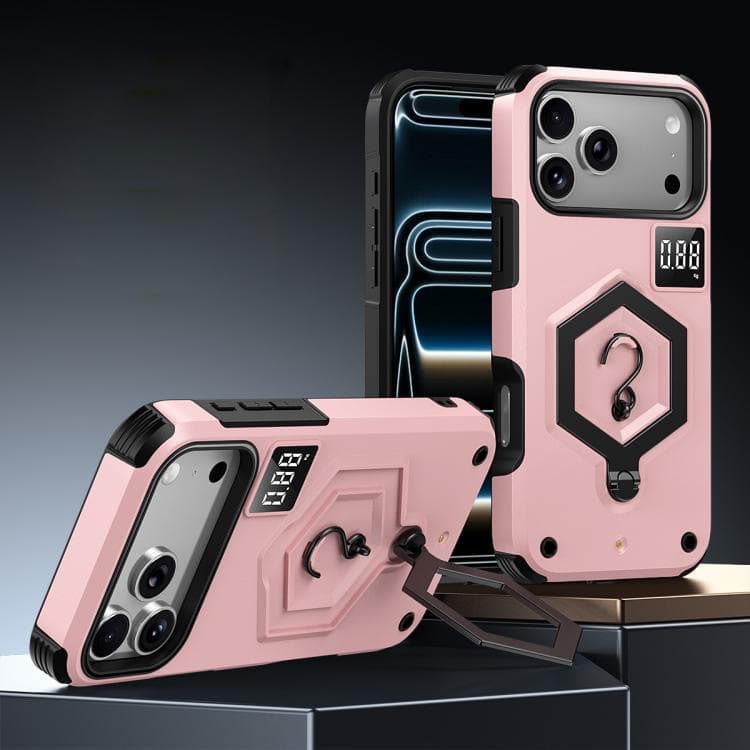 For iPhone 17 Pro Hexagon Armor Magnetic Holder Weighing Scale Phone Case(Pink) - Immagine 1