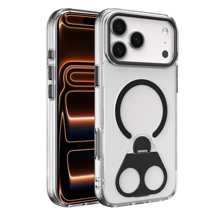 For iPhone 17 Pro High Transparent MagSafe TPU Phone Case with 360 Degrees Rotating Ring Holder(Black) - Immagine 1
