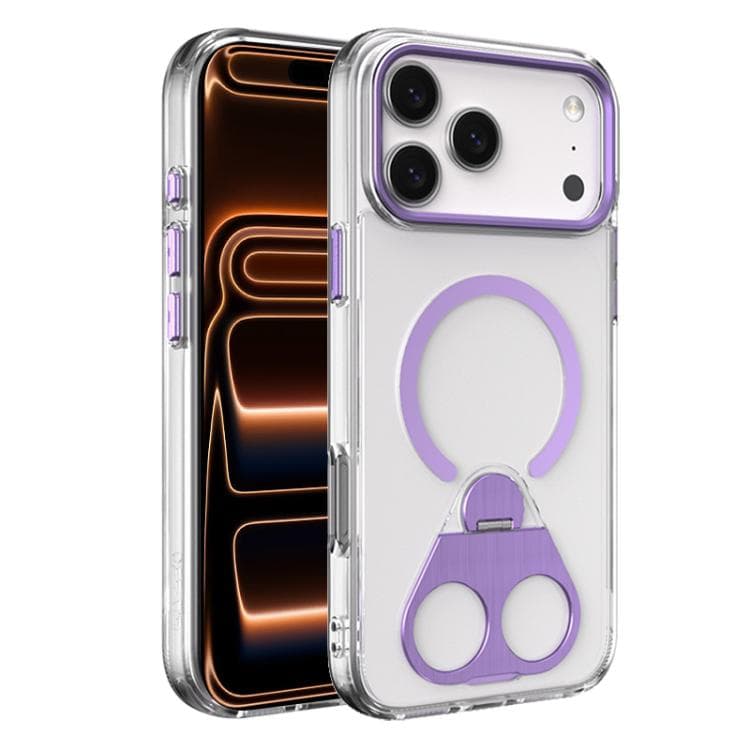 For iPhone 17 Pro High Transparent MagSafe TPU Phone Case with 360 Degrees Rotating Ring Holder(Purple) - Immagine 1