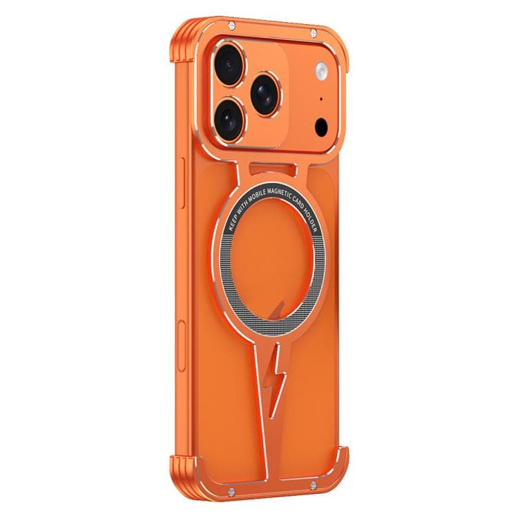 For iPhone 17 Pro Hollow Borderless Magnetic MagSafe Aluminum Alloy Phone Case(Orange Silver) - Immagine 1