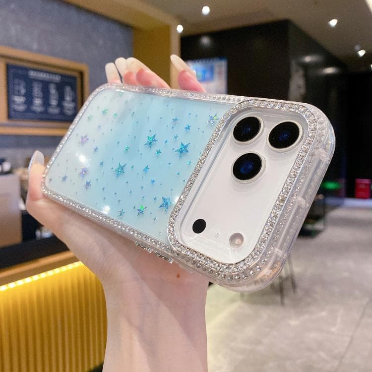 For iPhone 17 Pro Holographic Starry Pattern TPU Hybrid IMD Full Coverage Phone Case(Blue) - Immagine 1