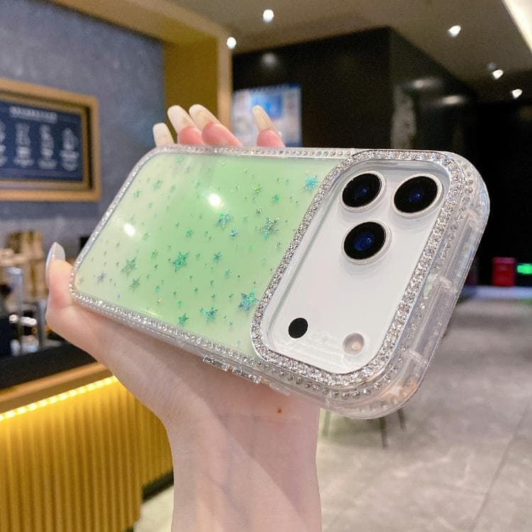 For iPhone 17 Pro Holographic Starry Pattern TPU Hybrid IMD Full Coverage Phone Case(Green) - Immagine 1