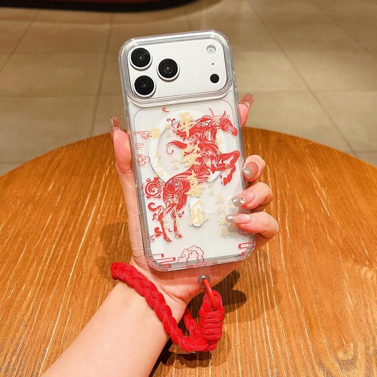 For iPhone 17 Pro Horse Year Acrylic Magnetic Full Coverage Phone Case with Lanyard(Peace and Joy) - Immagine 1