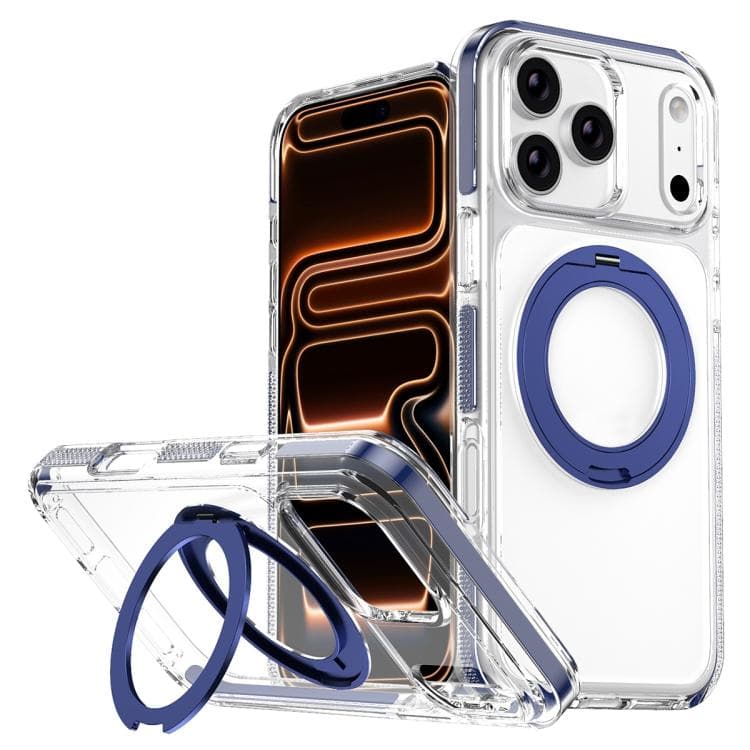 For iPhone 17 Pro Ice Armor Magnetic Rotation Holder PC Hybrid TPU Phone Case(Blue) - Immagine 1