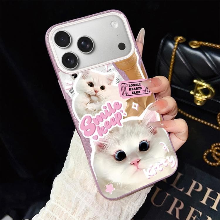 For iPhone 17 Pro Ice Cream Cats Pattern IMD Glitter PC Hybrid TPU Phone Case(Purple) - Immagine 1